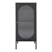 QUVIO Wandkast Adelaide – Zwart Staal en Glas – 50x35x110 cm