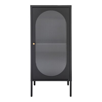 QUVIO Wandkast Adelaide – Zwart Staal en Glas – 50x35x110 cm