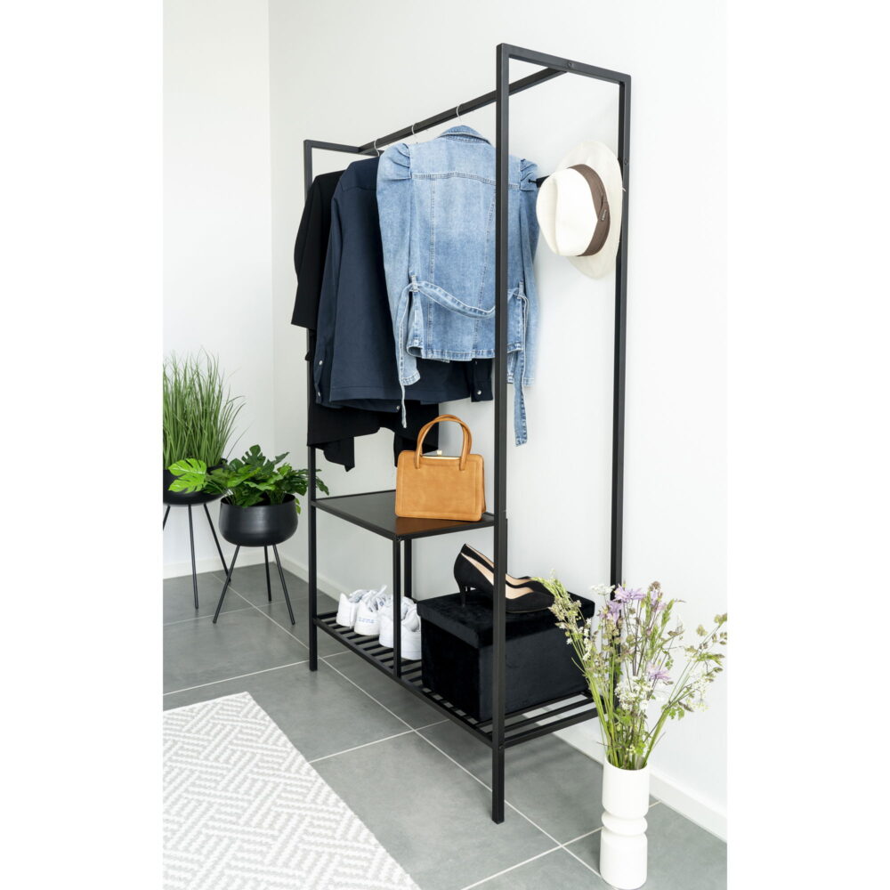 QUVIO Kledingrek Gothenburg – Zwart – 101x38x170 cm