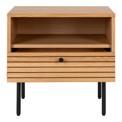 QUVIO Nachtkastje Tallinn – Eikenfineer – Zwarte metalen poten – 50x40x50 cm