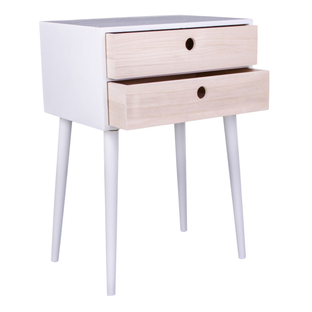 QUVIO Nachtkastje wit – Grenenhout – 2 Lades – Wit