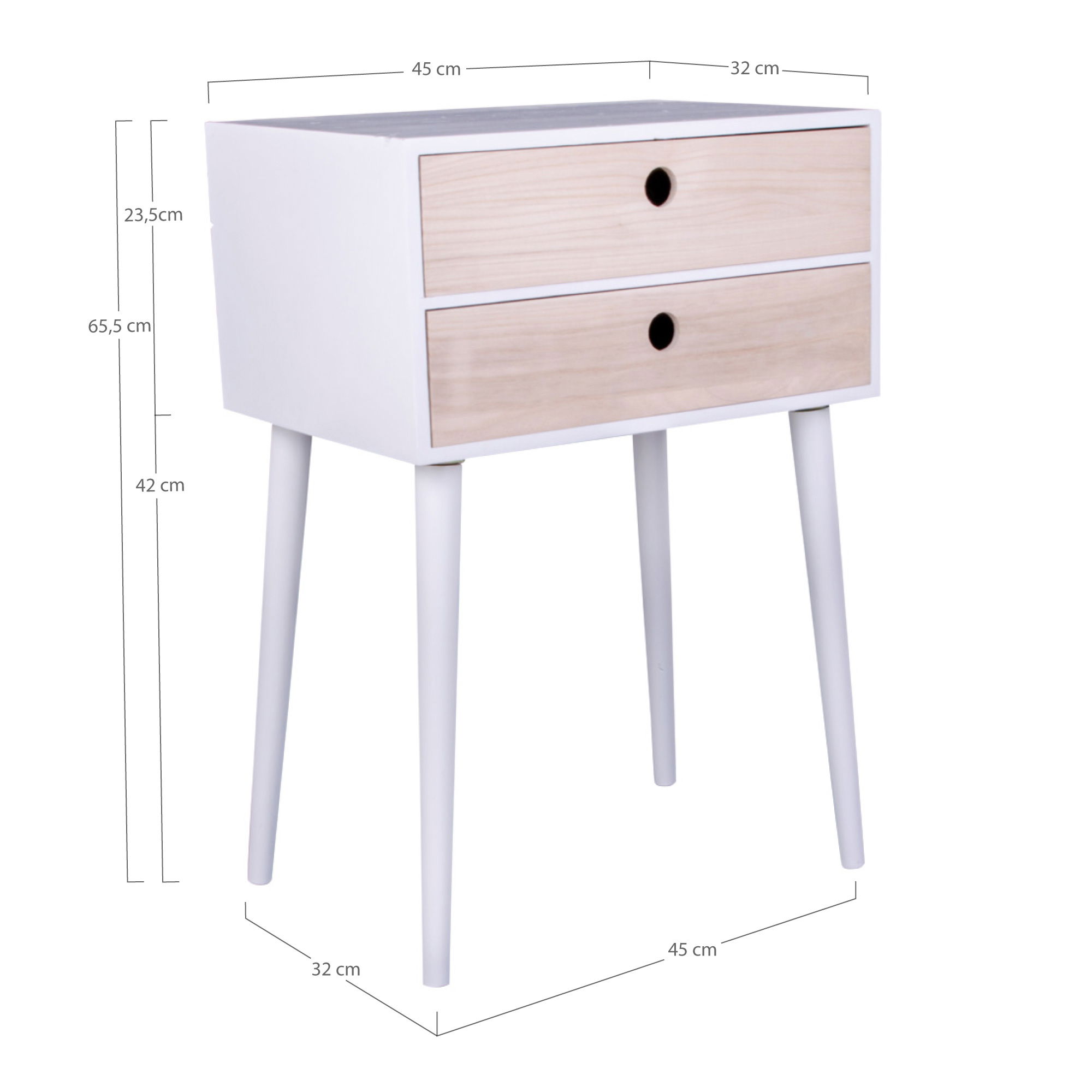 QUVIO Nachtkastje wit – Grenenhout – 2 Lades – Wit