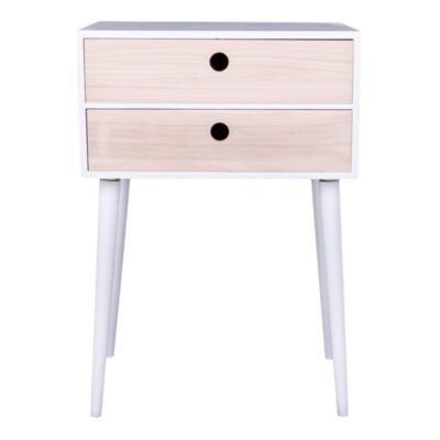 QUVIO Nachtkastje wit – Grenenhout – 2 Lades – Wit