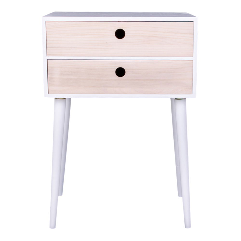 QUVIO Nachtkastje wit – Grenenhout – 2 Lades – Wit