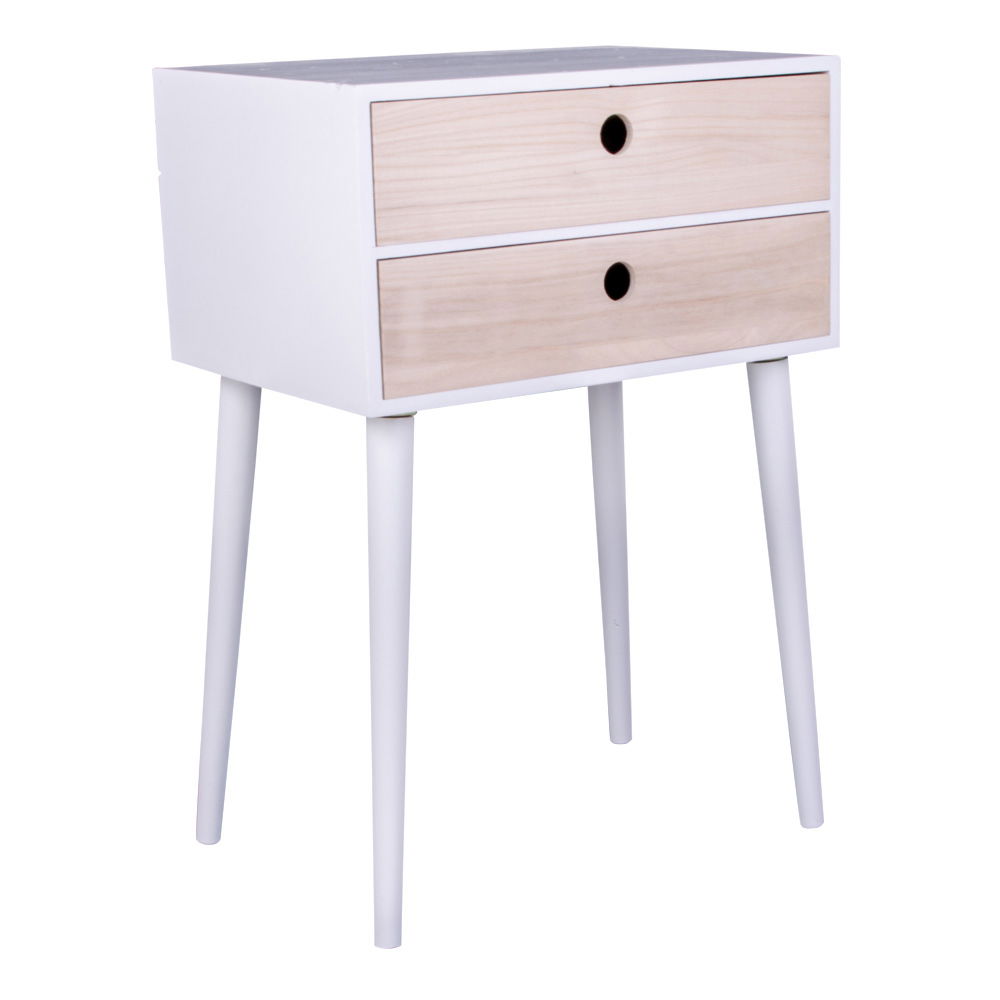 QUVIO Nachtkastje wit – Grenenhout – 2 Lades – Wit