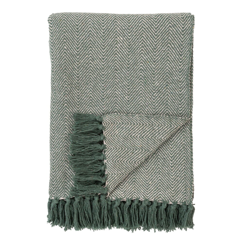 QUVIO Plaid Lisbon – Groene en Witte Deken – 100% Katoen – 130×160 cm