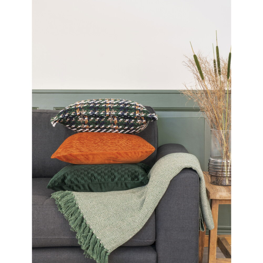 QUVIO Plaid Lisbon – Groene en Witte Deken – 100% Katoen – 130×160 cm