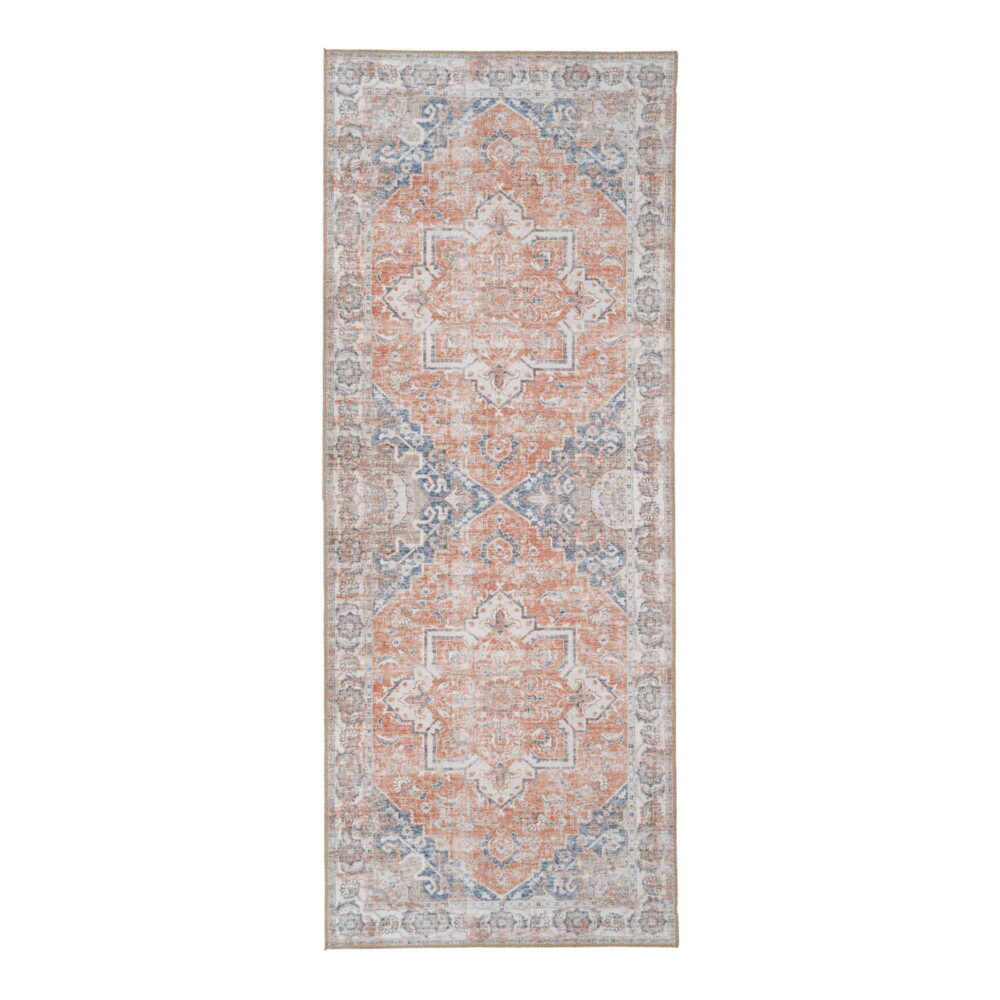 QUVIO Oranje hal vloerkleed – 80×200 cm – Polyester – Oranje/Blauw