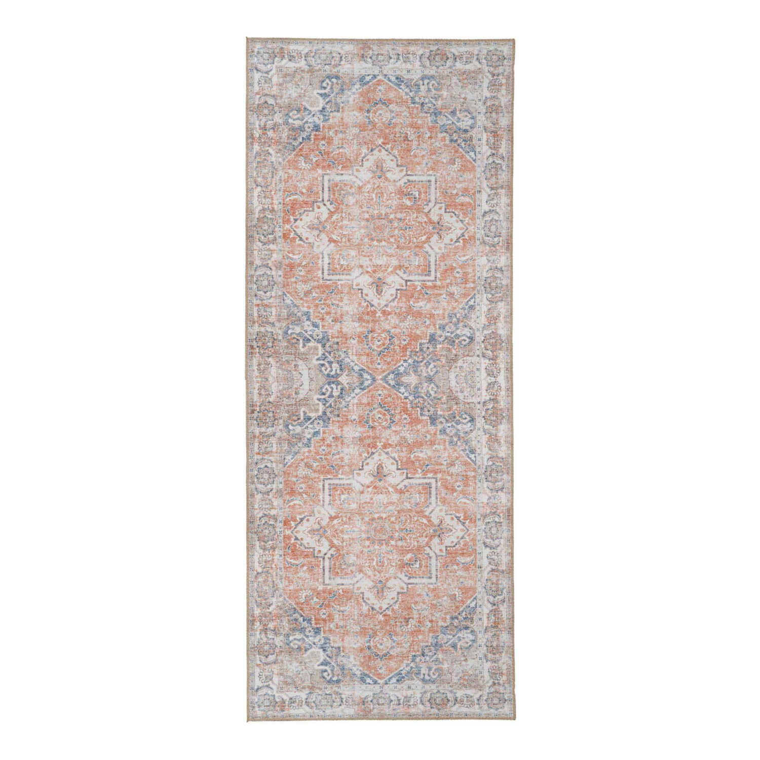 QUVIO Oranje hal vloerkleed – 80×200 cm – Polyester – Oranje/Blauw