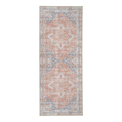 QUVIO Oranje hal vloerkleed – 80×200 cm – Polyester – Oranje/Blauw