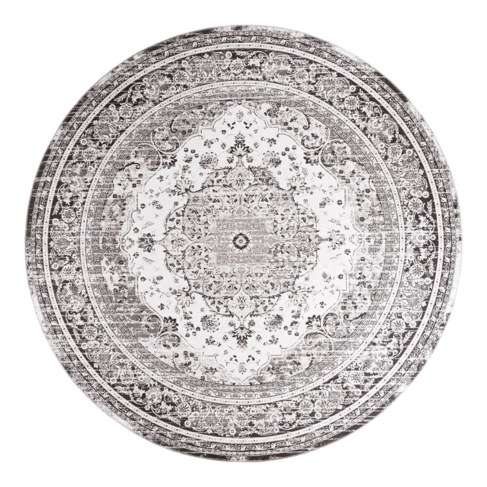 QUVIO Ronde Vloerkleed Havana – Zwart/Wit – 200 cm