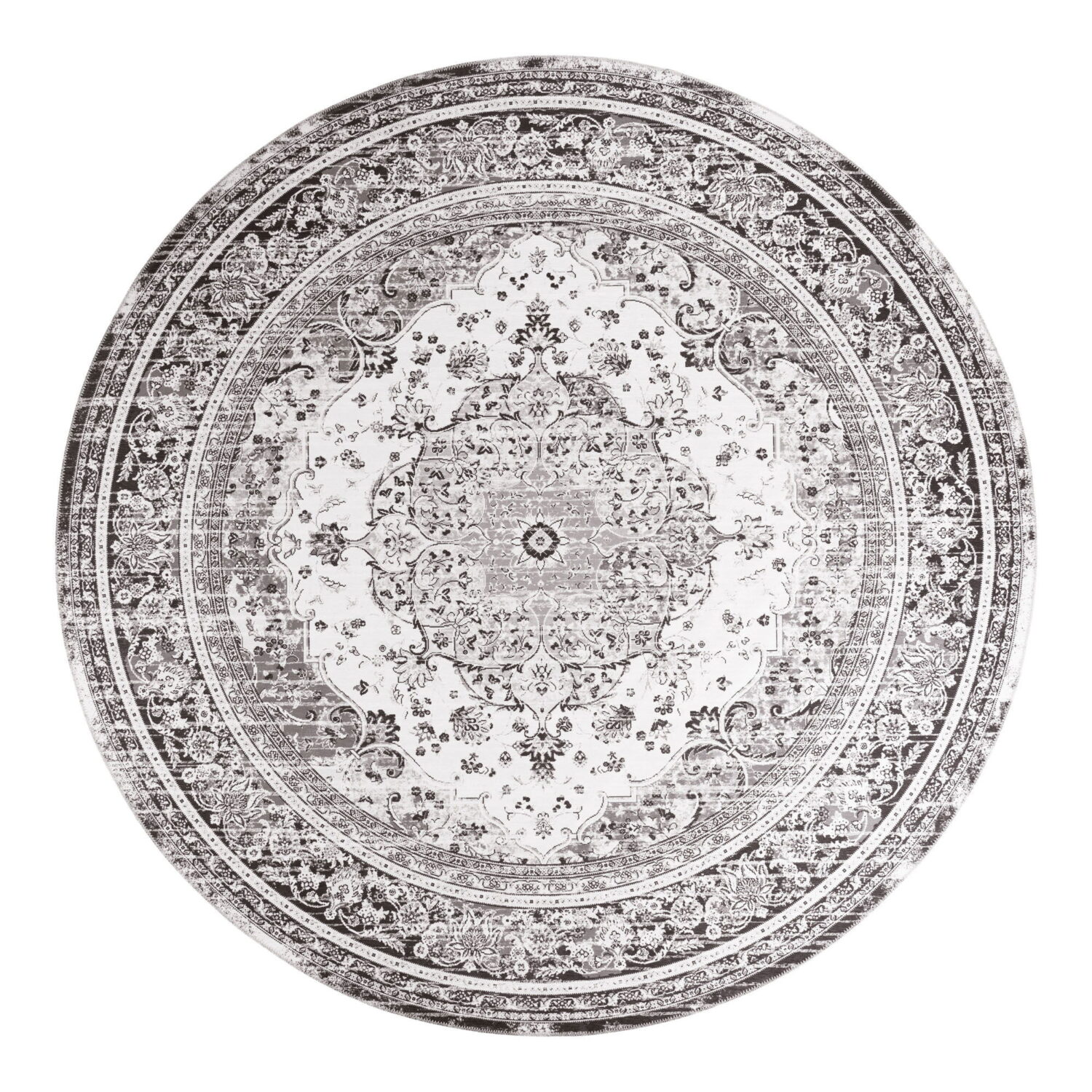 QUVIO Ronde Vloerkleed Havana – Zwart/Wit – 200 cm