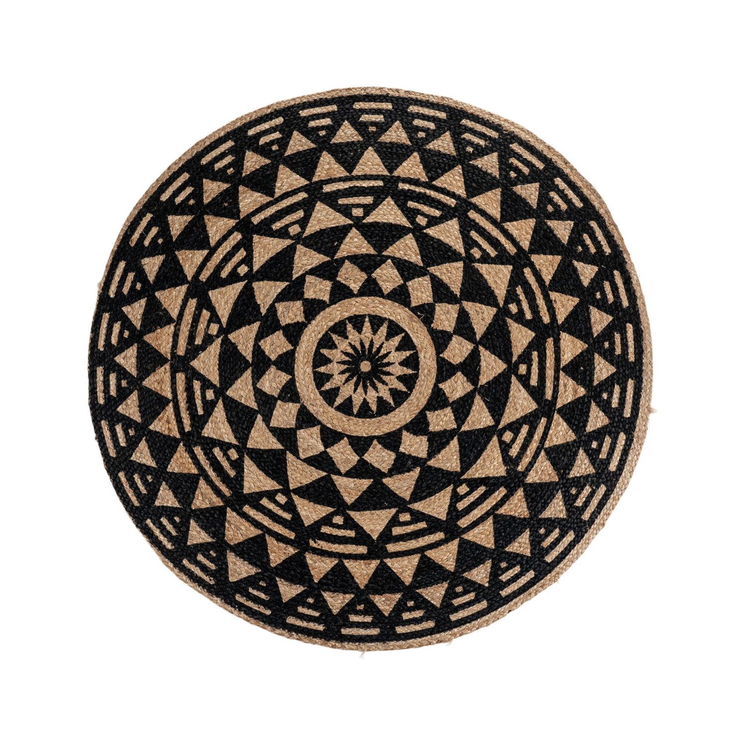 QUVIO Geometrisch vloerkleed – Jute – Naturel – Zwart – Ø120 cm
