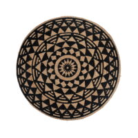 QUVIO Geometrisch vloerkleed – Jute – Naturel – Zwart – Ø120 cm