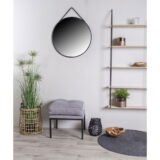 QUVIO Ronde wandspiegel – Staal en kunstleer – Ø 60 cm – Zwart