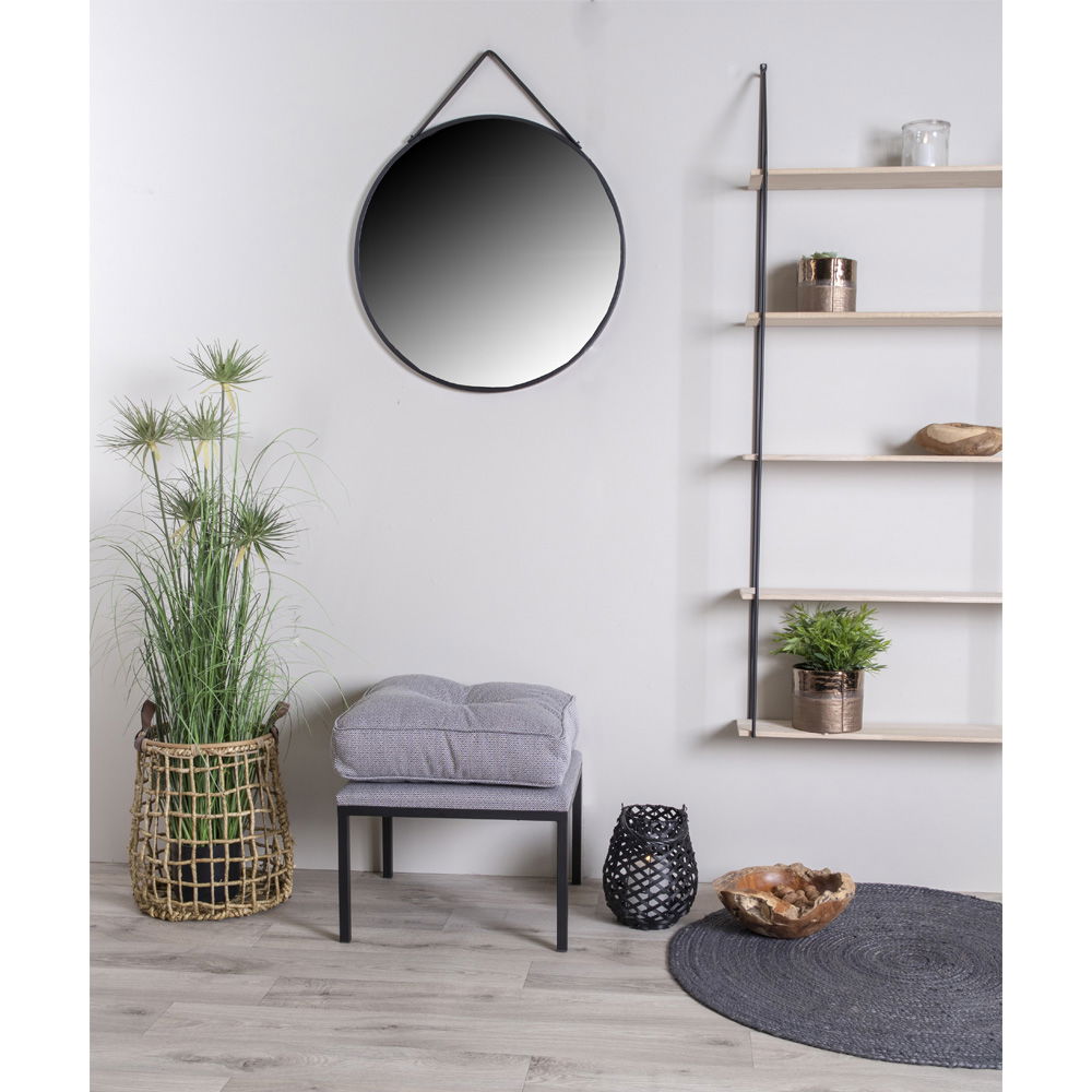 QUVIO Ronde wandspiegel – Staal en kunstleer – Ø 60 cm – Zwart