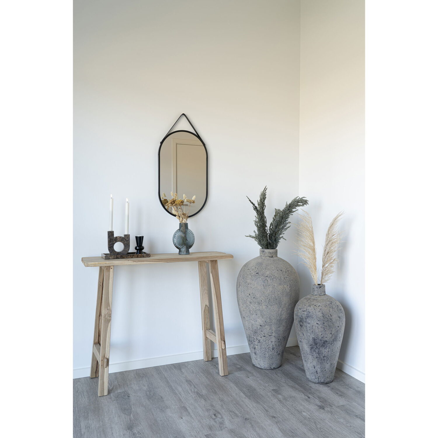 QUVIO Ovale spiegel – Staal en Kunstleer – 35×60 cm – Zwart