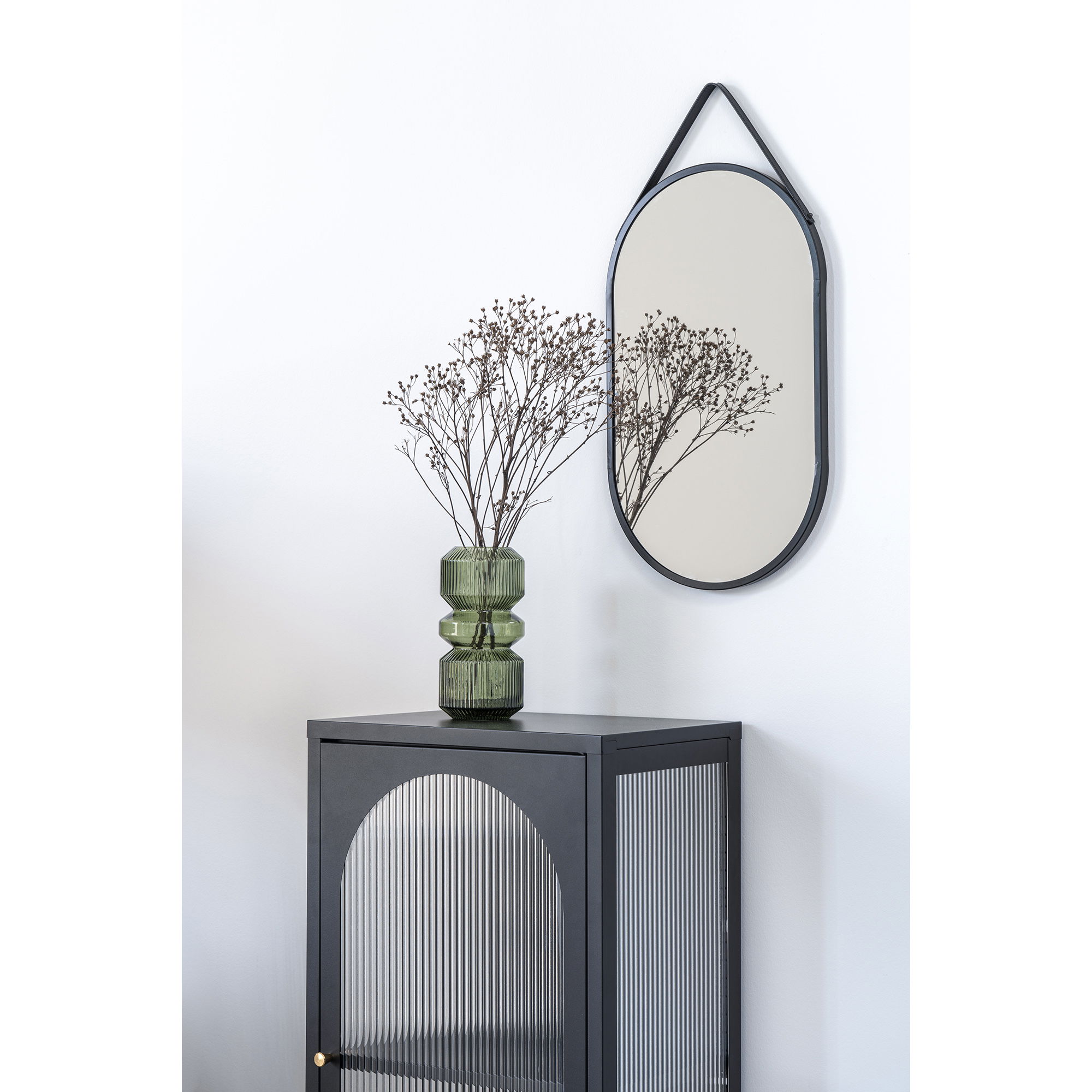 QUVIO Ovale spiegel – Staal en Kunstleer – 35×60 cm – Zwart