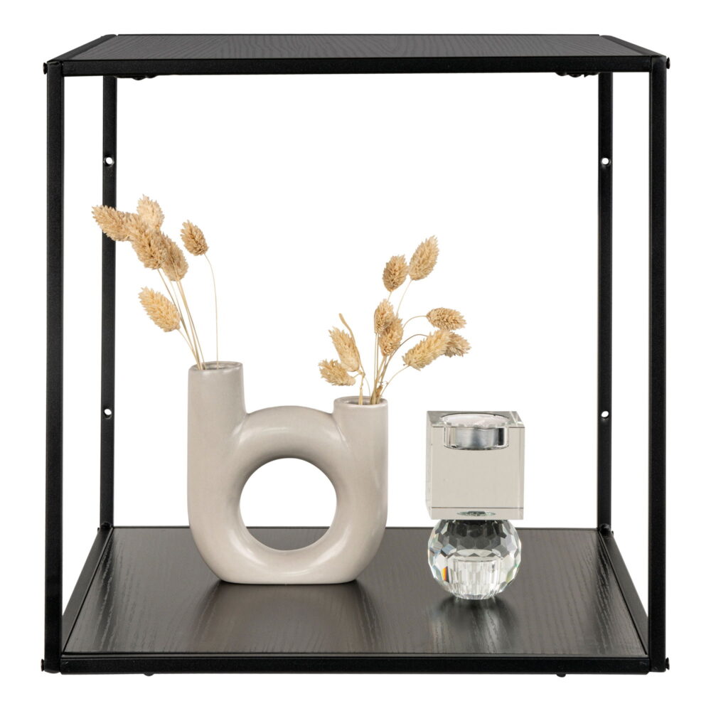 QUVIO Zwarte Wandplank – Staal en Spaanplaat – 36x36x36 cm