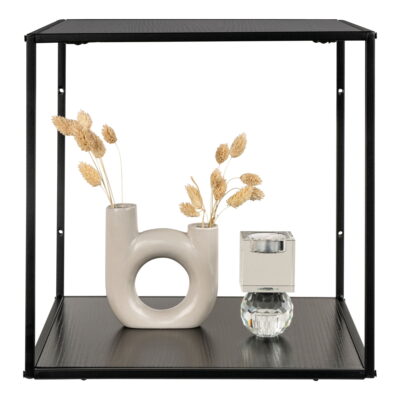 QUVIO Zwarte Wandplank – Staal en Spaanplaat – 36x36x36 cm