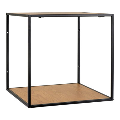 QUVIO Wandplank Gothenburg – Eikenhouten look – Zwart frame – 36x36x36 cm