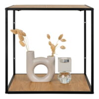 QUVIO Wandplank Gothenburg – Eikenhouten look – Zwart frame – 36x36x36 cm