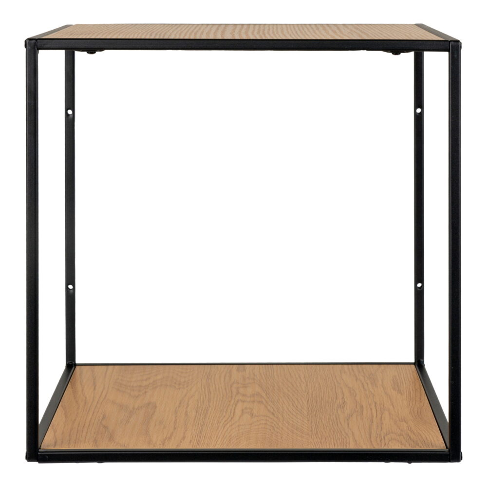 QUVIO Wandplank Gothenburg – Eikenhouten look – Zwart frame – 36x36x36 cm
