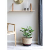 QUVIO Wandplank – Rubberhout en Leer – 80×20 cm – Bruin