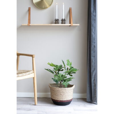 QUVIO Wandplank – Rubberhout en Leer – 80×20 cm – Bruin