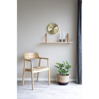 QUVIO Wandplank – Rubberhout en Leer – 80×20 cm – Bruin