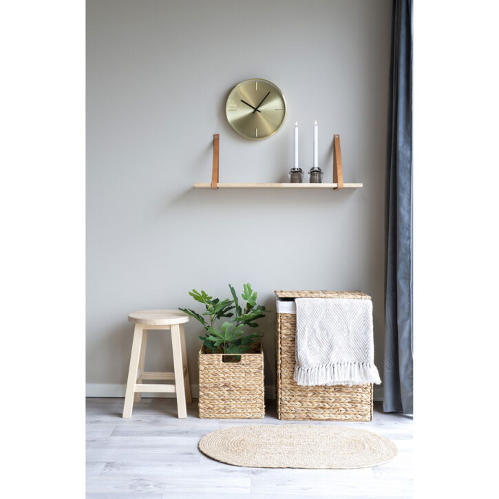 QUVIO Wandplank – Rubberhout en Leer – 80×20 cm – Bruin