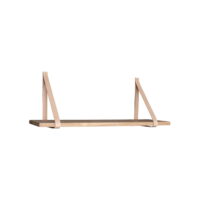 QUVIO Wandplank – Rubberhout en Leer – 80×20 cm – Bruin