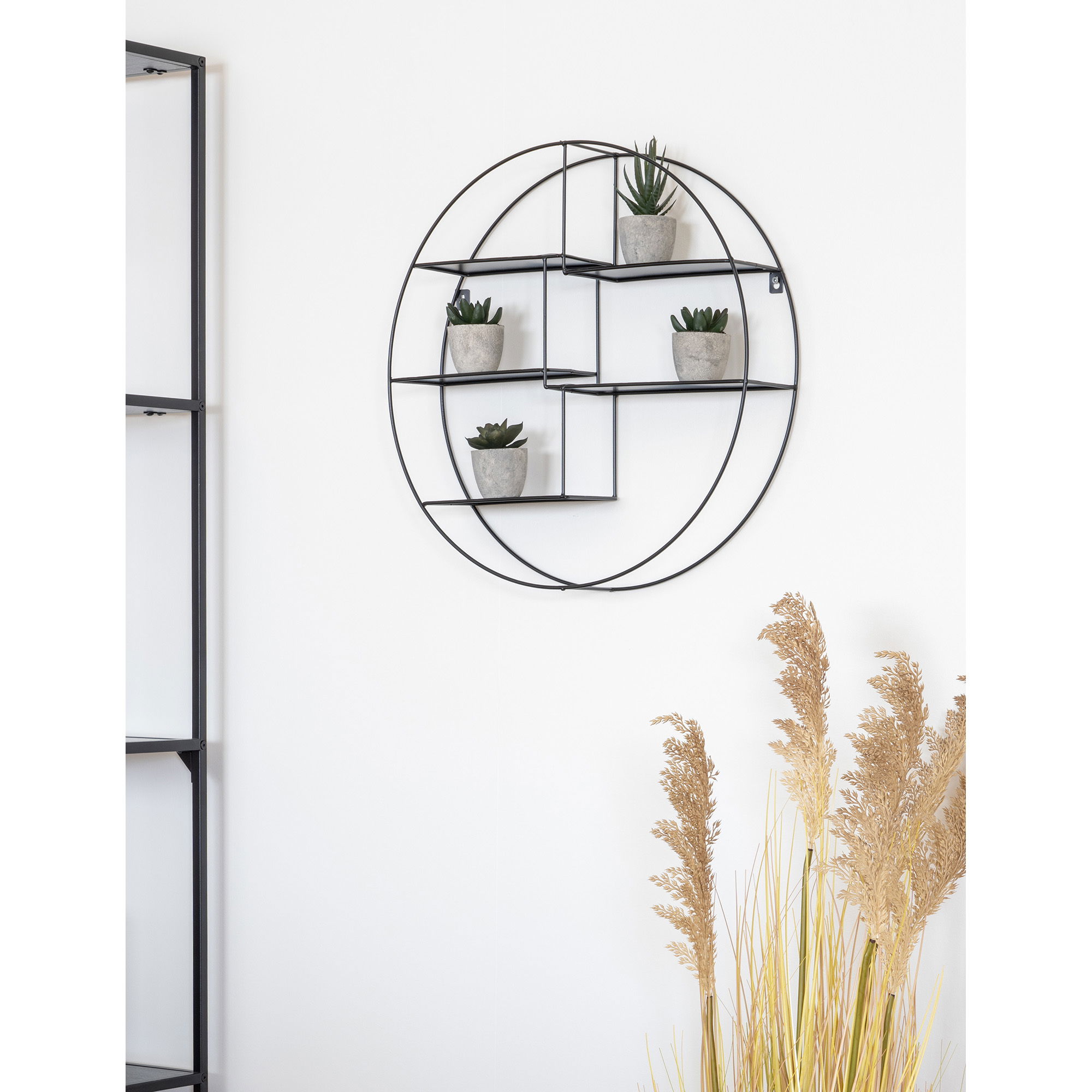 QUVIO Wandrek Amsterdam – Stijlvol en Functioneel – Zwart Staal – Ø47×10 cm