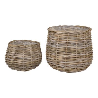 QUVIO Plantenmanden – Rattan – Naturel – Set van 2