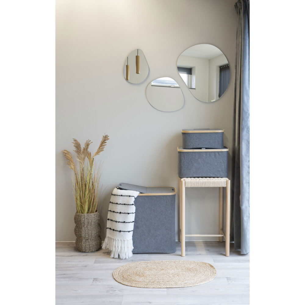 QUVIO Wasmand – Bamboe en Textiel – Donkergrijs – 54x33x54 cm