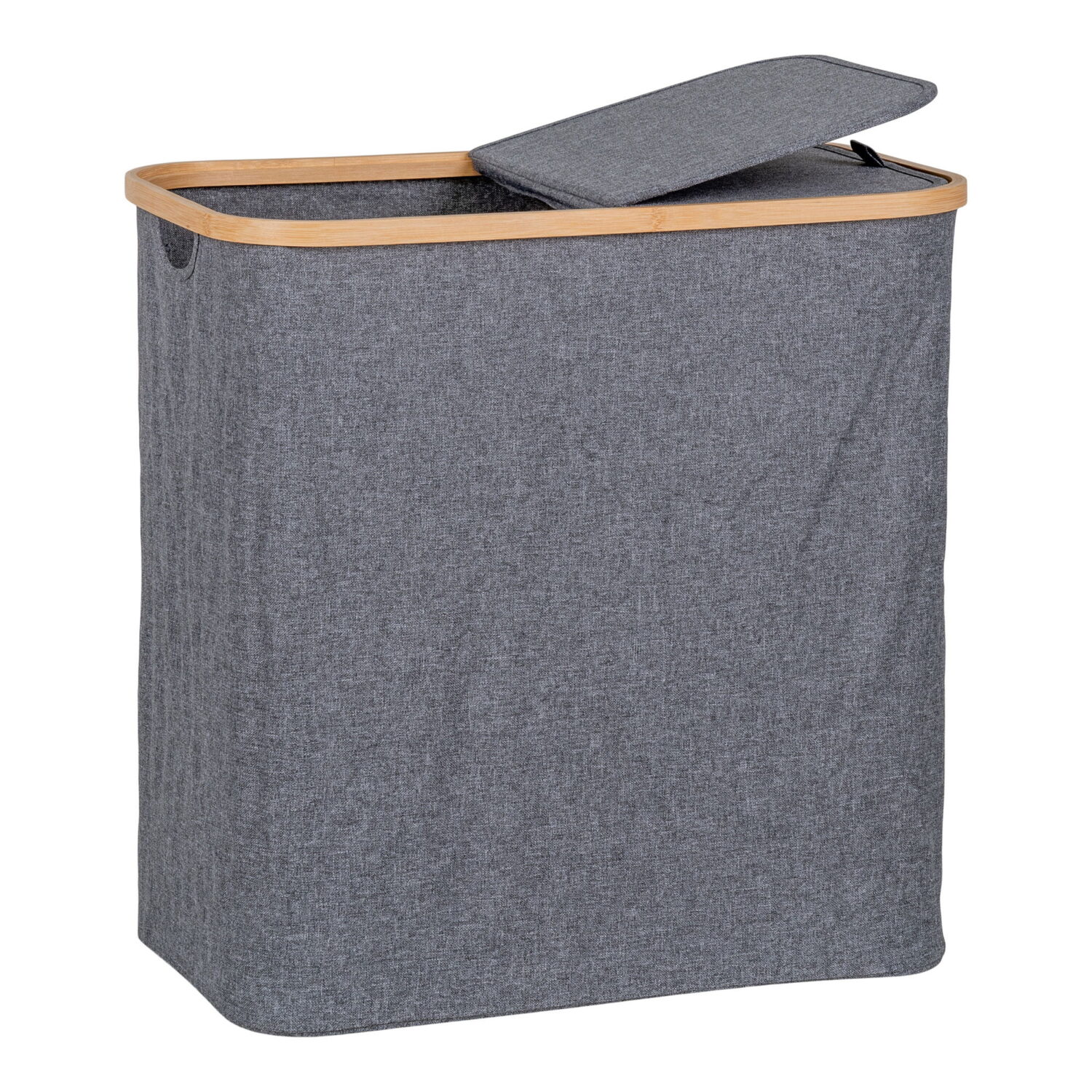 QUVIO Wasmand – Bamboe en Textiel – Donkergrijs – 54x33x54 cm