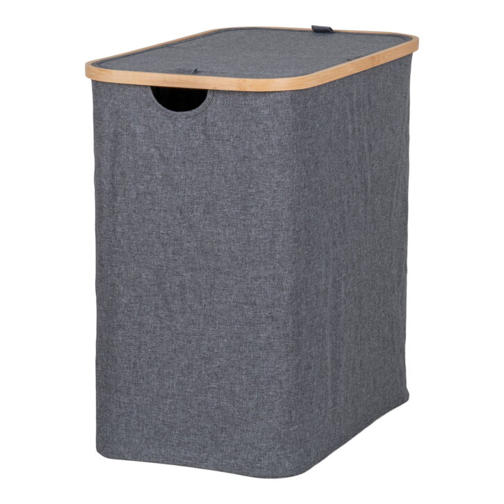 QUVIO Wasmand – Bamboe en Textiel – Donkergrijs – 54x33x54 cm