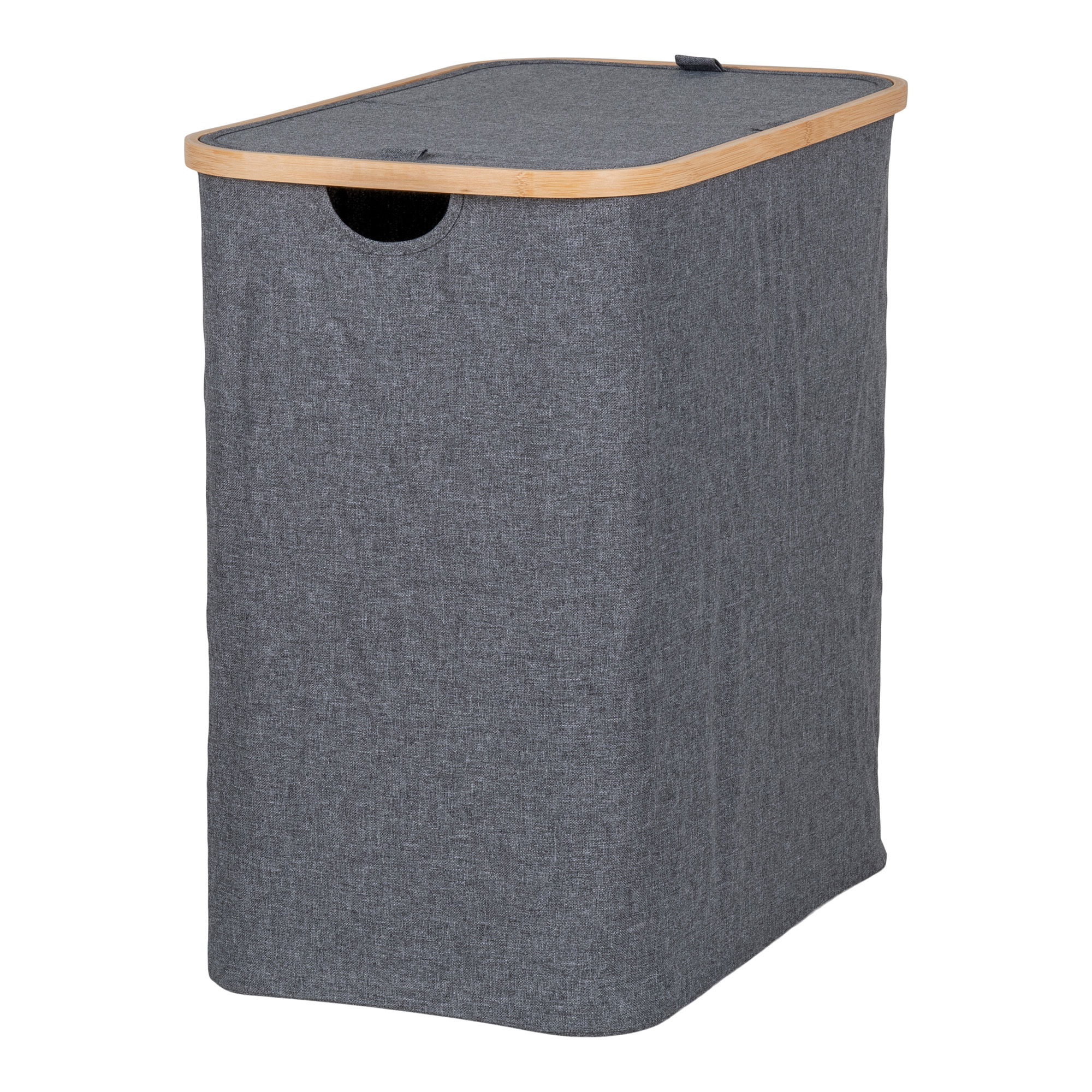 QUVIO Wasmand – Bamboe en Textiel – Donkergrijs – 54x33x54 cm