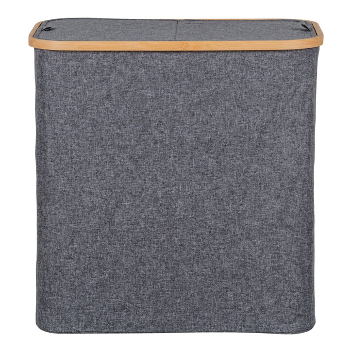 QUVIO Wasmand – Bamboe en Textiel – Donkergrijs – 54x33x54 cm