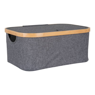 QUVIO Mand – Bamboe en Textiel – Donkergrijs – 38x26x16 cm