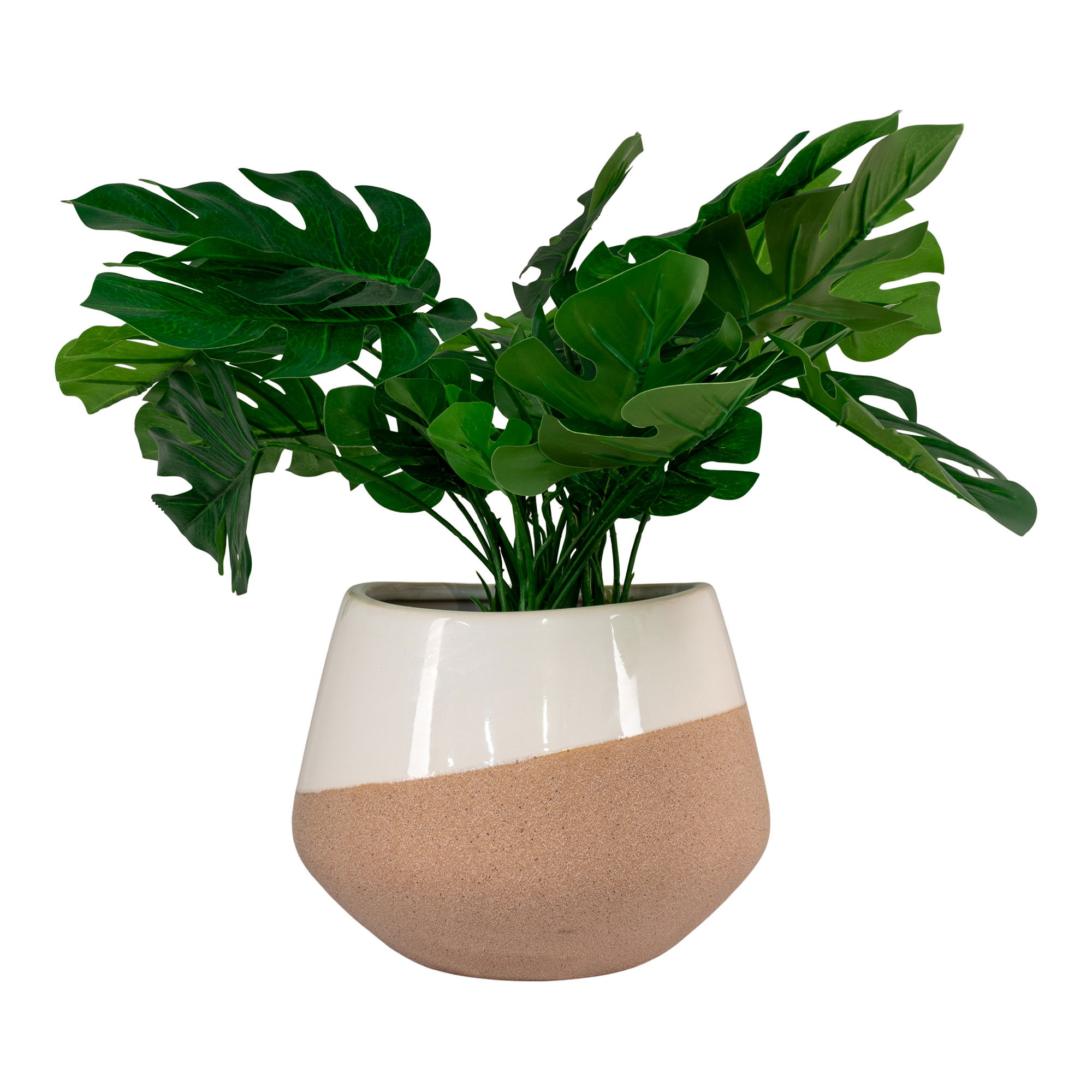 QUVIO Bloempot – Ronde Keramische Pot – Beige en Bruin – 20,5 cm Diameter