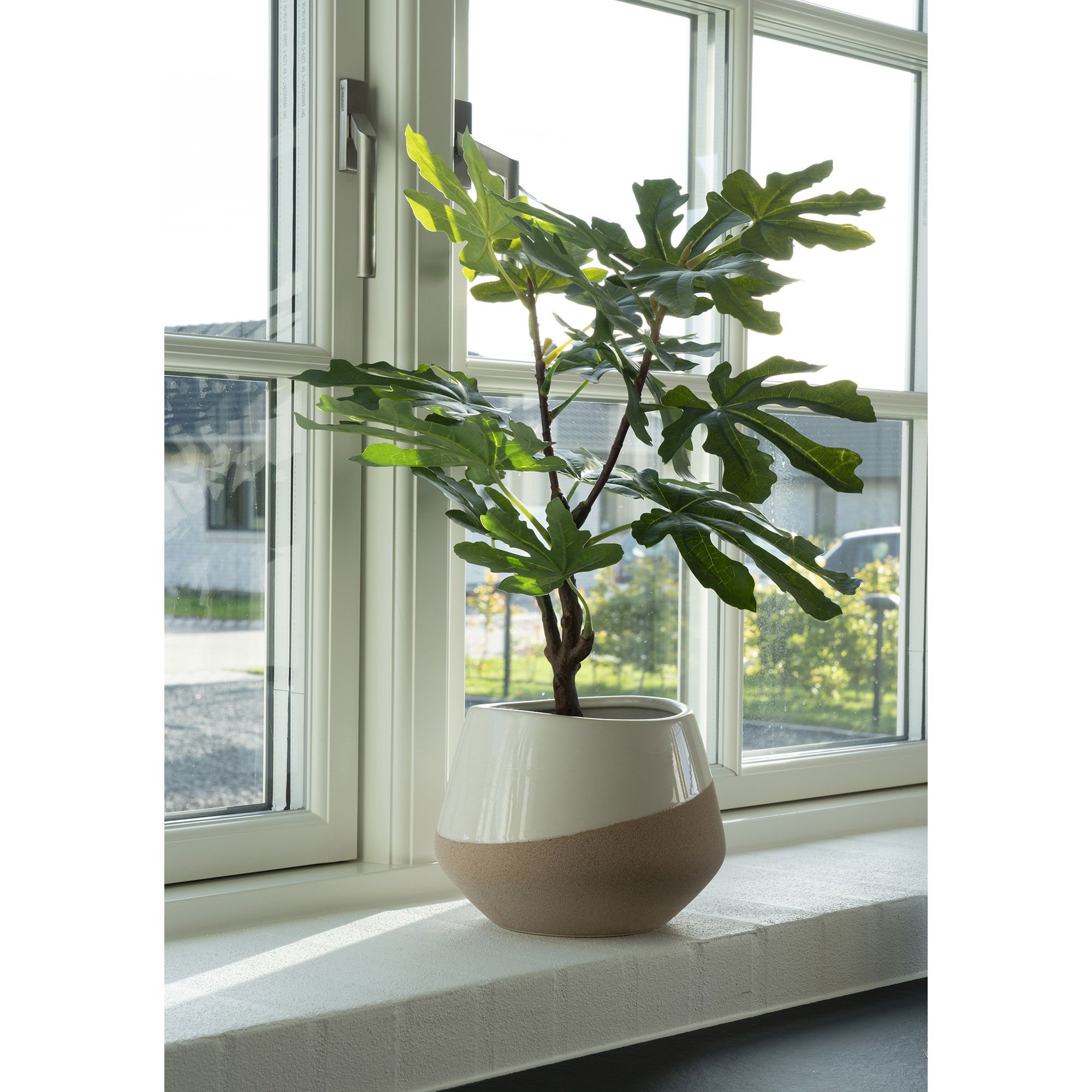 QUVIO Bloempot – Ronde Keramische Pot – Beige en Bruin – 20,5 cm Diameter