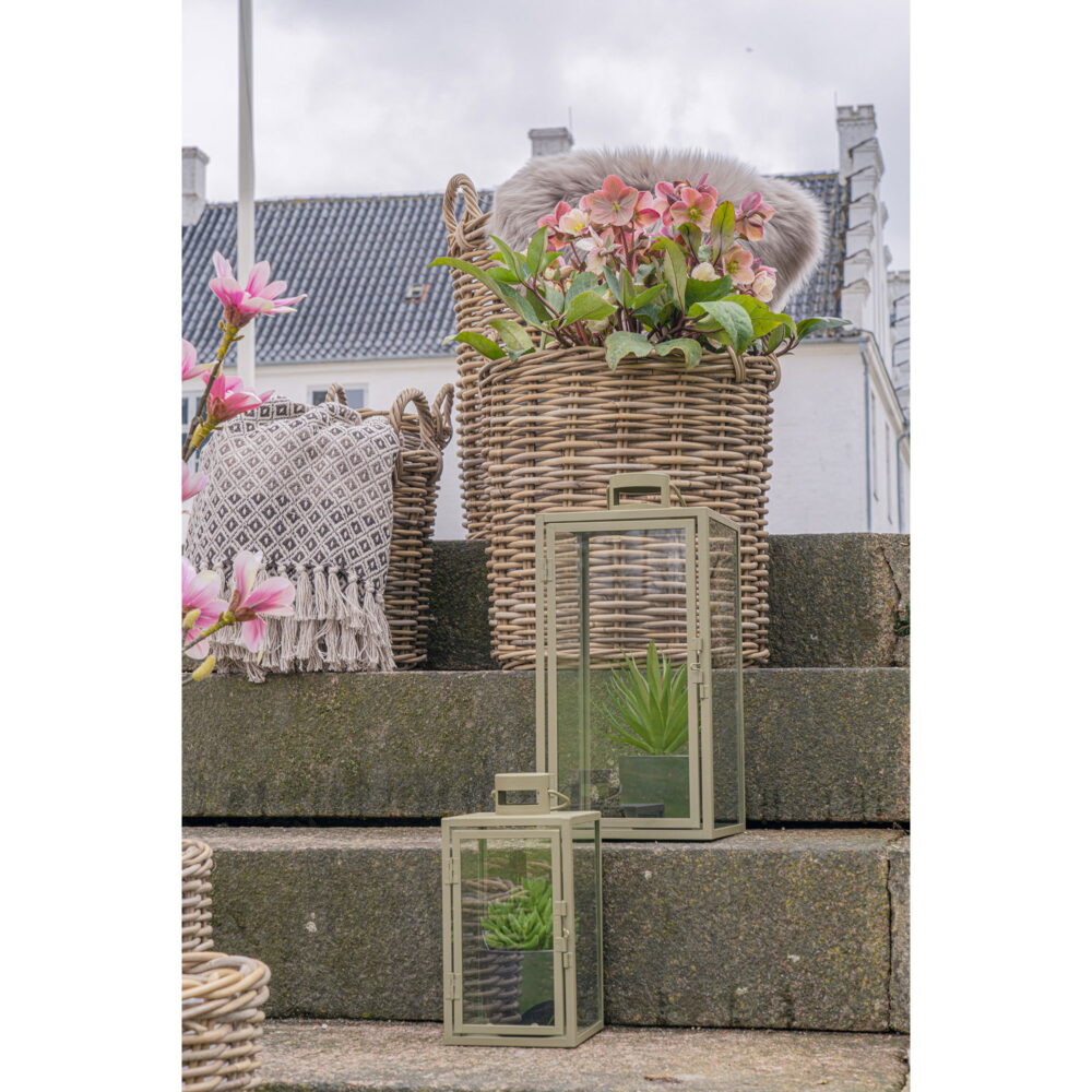 QUVIO Glazen lantaarns  – Groen – Staal en glas – Set van twee