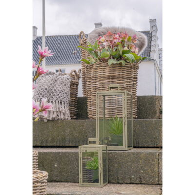 QUVIO Glazen lantaarns  – Groen – Staal en glas – Set van twee