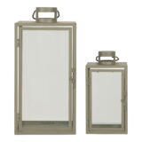 QUVIO Glazen lantaarns  – Groen – Staal en glas – Set van twee