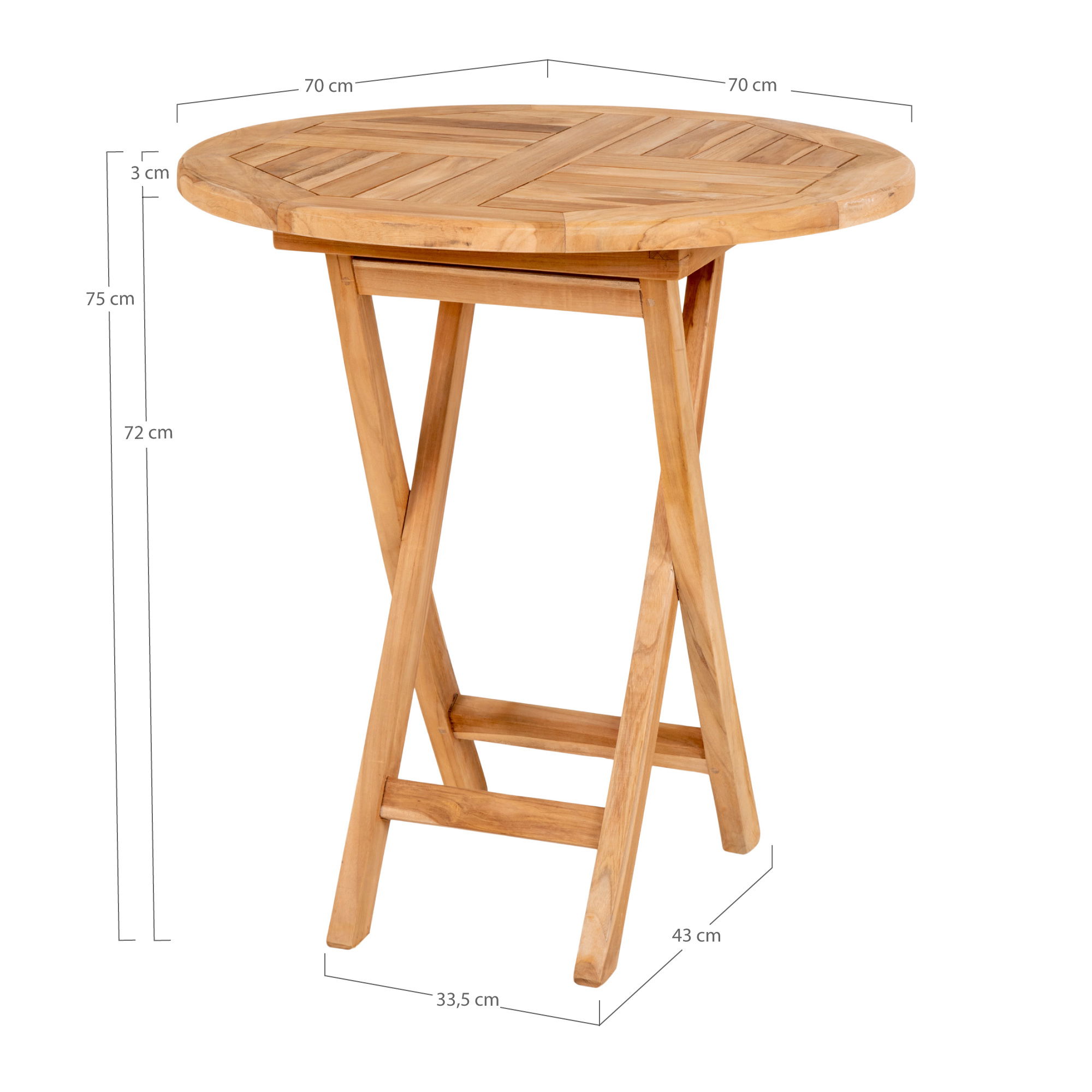 QUVIO Bijzettafel – Teak hout – Diameter 70 cm – Hoogte 75 cm