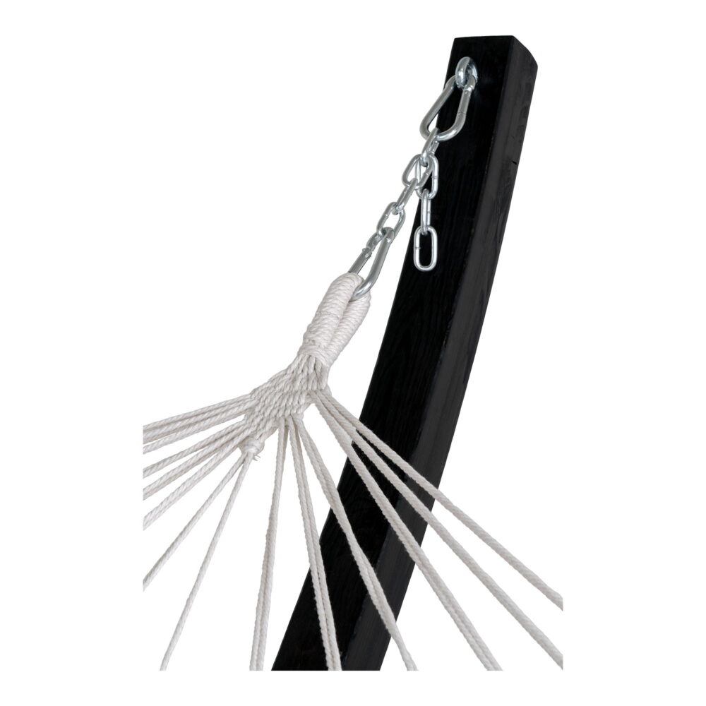 QUVIO Hangmat – Houten Standaard – Polyester/Katoen – Zwart/Grijs/Wit