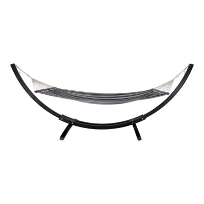 QUVIO Hangmat – Houten Standaard – Polyester/Katoen – Zwart/Grijs/Wit