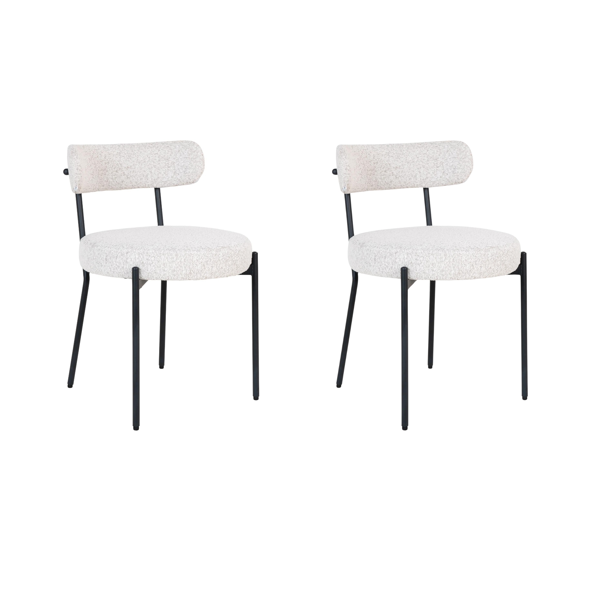 QUVIO Eetkamerstoelen Leanne - Bouclé - Staal - Wit - Set van 2