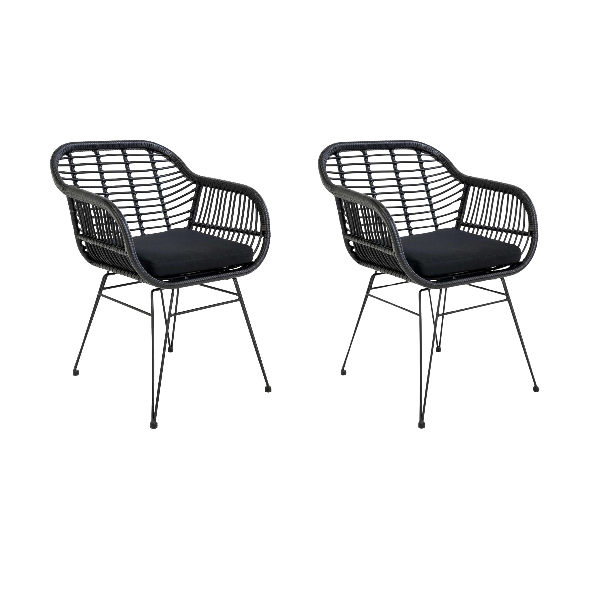 QUVIO Fauteuil tuinstoel Jade - Met kussen - Staal - PE rattan - Zwart - Set van 2